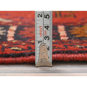3'5"x5' Scarlet Red, Afghan Andkhoy with Geometric Pattern, Organic Wool, Hand Knotted Oriental Rug FWR510612