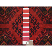 Load image into Gallery viewer, 4&#39;1&quot;x6&#39;3&quot; Candy Red, Afghan Andkhoy with Geometric Motif, Natural Wool, Hand Knotted Oriental Rug FWR510642