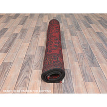 Load image into Gallery viewer, 4&#39;2&quot;x6&#39;5&quot; Cherry Red, Afghan Andkhoy with Geometric Pattern, Matt Wool, Hand Knotted Oriental Rug FWR510654