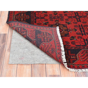 4'1"x6'3" Candy Red, Afghan Andkhoy with Elephant Feet Design, Pure Wool, Hand Knotted Oriental Rug FWR510660