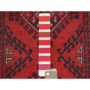 2'9"x6'4" Imperial Red, Afghan Andkhoy with Geometric Patterns, Natural Wool, Hand Knotted, Runner Oriental Rug FWR510714