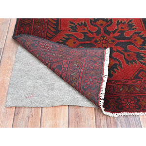 2'8"x6'4" Imperial Red, Afghan Andkhoy with Geometric Patterns, Soft Wool, Hand Knotted, Runner Oriental Rug FWR510738
