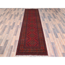 Load image into Gallery viewer, 2&#39;9&quot;x9&#39;8&quot; Imperial Red, Afghan Andkhoy with Geometric Patterns, 100% Wool, Hand Knotted, Runner Oriental Rug FWR510762