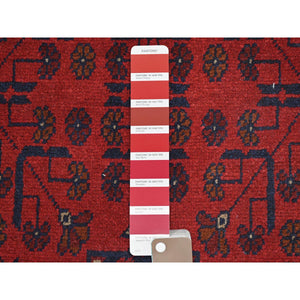 2'8"x9'7" Imperial Red, Afghan Andkhoy with Geometric Patterns, Pure Wool, Hand Knotted, Runner Oriental Rug FWR510768
