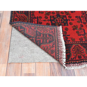 2'10"x9'6" Imperial Red, Afghan Andkhoy with Geometric Patterns, Extra Soft Wool, Hand Knotted, Runner Oriental Rug FWR510780