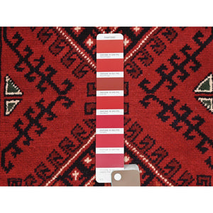 2'8"x9'8" Imperial Red, Afghan Andkhoy with Geometric Patterns, Natural Wool, Hand Knotted, Runner Oriental Rug FWR510786