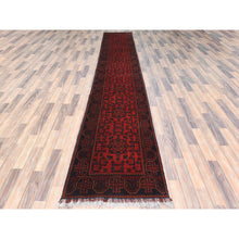 Load image into Gallery viewer, 2&#39;7&quot;x15&#39;6&quot; Imperial Red, Afghan Andkhoy with Geometric Patterns, Pure Wool, Hand Knotted, XL Runner Oriental Rug FWR510804