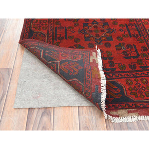 2'8"x15'5" Imperial Red, Afghan Andkhoy with Geometric Patterns, Soft Wool, Hand Knotted, XL Runner Oriental Rug FWR510810