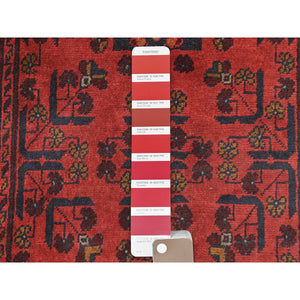 2'8"x15'5" Imperial Red, Afghan Andkhoy with Geometric Patterns, Soft Wool, Hand Knotted, XL Runner Oriental Rug FWR510810
