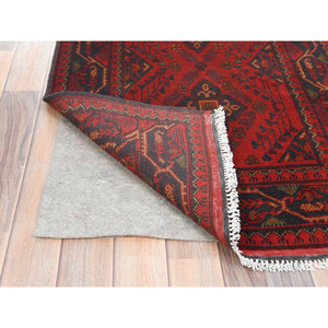 2'7"x15'6" Barn Red, Afghan Andkhoy with Geometric Pattern, Natural Wool Hand Knotted, Runner Oriental Rug FWR510822