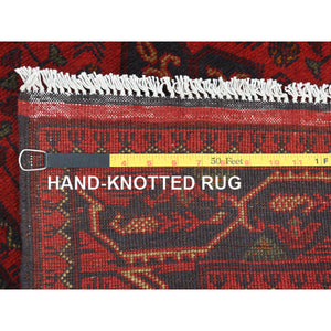 2'7"x15'6" Barn Red, Afghan Andkhoy with Geometric Pattern, Natural Wool Hand Knotted, Runner Oriental Rug FWR510822