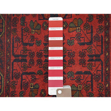 Load image into Gallery viewer, 2&#39;7&quot;x15&#39;9&quot; Ruby Red, Afghan Andkhoy with Geometric Pattern, Organic Wool Hand Knotted, Runner Oriental Rug FWR510828
