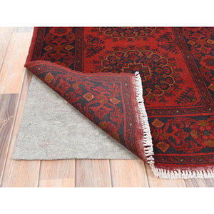 2'8"x15'5" Imperial Red, Afghan Andkhoy with Geometric Pattern, 100% Wool Hand Knotted, Runner Oriental Rug FWR510834