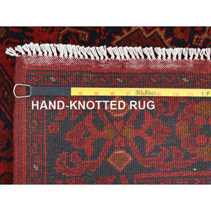 2'8"x15'5" Imperial Red, Afghan Andkhoy with Geometric Pattern, 100% Wool Hand Knotted, Runner Oriental Rug FWR510834