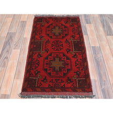 Load image into Gallery viewer, 2&#39;x3&#39;4&quot; Apple Red, Afghan Andkhoy with Geometric Pattern, 100% Wool Hand Knotted, Mat Oriental Rug FWR510870