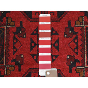 2'x3'4" Apple Red, Afghan Andkhoy with Geometric Pattern, 100% Wool Hand Knotted, Mat Oriental Rug FWR510870
