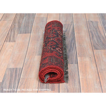 Load image into Gallery viewer, 1&#39;8&quot;x3&#39;5&quot; Crimson Red, Afghan Andkhoy with Geometric Pattern, Soft Wool Hand Knotted, Oriental Rug FWR510918