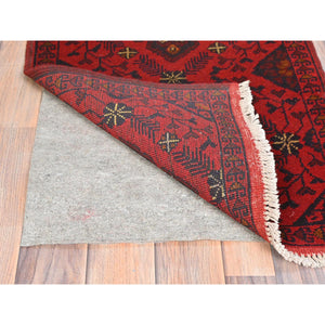 1'10"x4'8" Apple Red, Afghan Andkhoy with Geometric Pattern, Natural Wool Hand Knotted, Oriental Rug FWR510930