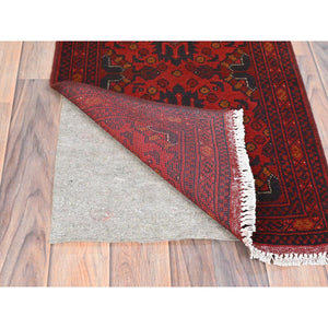 1'8"x4'10" Imperial Red, Afghan Andkhoy with Geometric Pattern, Soft Wool Hand Knotted, Oriental Rug FWR510954