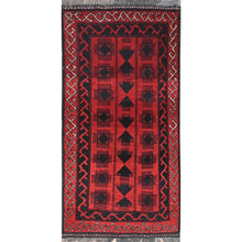 Load image into Gallery viewer, 1&#39;9&quot;x3&#39;4&quot; Imperial Red, Afghan Andkhoy with Geometric Pattern, 100% Wool Hand Knotted, Oriental Rug FWR511014