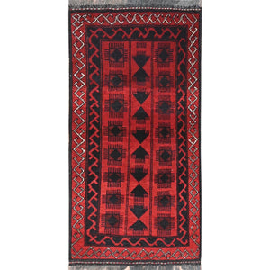 1'9"x3'4" Imperial Red, Afghan Andkhoy with Geometric Pattern, 100% Wool Hand Knotted, Oriental Rug FWR511014