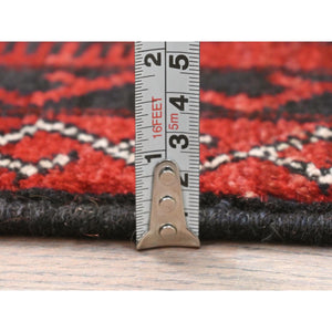 1'9"x3'4" Imperial Red, Afghan Andkhoy with Geometric Pattern, 100% Wool Hand Knotted, Oriental Rug FWR511014