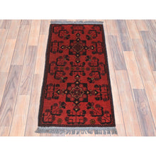 Load image into Gallery viewer, 1&#39;8&quot;x3&#39;4&quot; Madder Red, Afghan Andkhoy with Tribal Design, 100% Wool Hand Knotted, Oriental Rug FWR511086