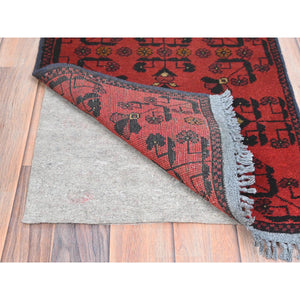 1'8"x3'4" Madder Red, Afghan Andkhoy with Tribal Design, 100% Wool Hand Knotted, Oriental Rug FWR511086