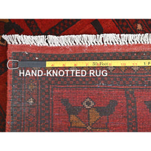 Load image into Gallery viewer, 1&#39;8&quot;x3&#39;3&quot; Crimson Red, Afghan Andkhoy with Geometric Pattern, Soft Wool Hand Knotted, Oriental Rug FWR511098
