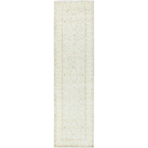 2'8"x9'9" White Dove, Afghan Stone Washed Peshawar, Natural Wool, Hand Knotted, Runner Oriental Rug FWR511290