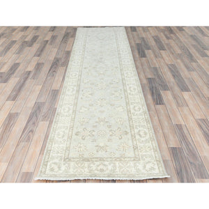 2'8"x9'9" White Dove, Afghan Stone Washed Peshawar, Natural Wool, Hand Knotted, Runner Oriental Rug FWR511290