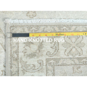 2'8"x9'9" White Dove, Afghan Stone Washed Peshawar, Natural Wool, Hand Knotted, Runner Oriental Rug FWR511290