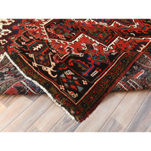 Load image into Gallery viewer, 6&#39;8&quot;x9&#39;3&quot; Tomato Red, Hand Knotted, Worn Wool, Vintage Persian Heriz, Good Condition, Sides and Ends Professionally Secured, Cleaned, Oriental Rug FWR511422