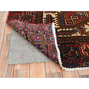6'9"x10' Rust Red, Vintage Persian Heriz, Sides and Ends Professionally Secured, Cleaned, Distressed Look Worn Wool, Hand Knotted, Oriental Rug FWR511446