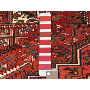 6'9"x10' Rust Red, Vintage Persian Heriz, Sides and Ends Professionally Secured, Cleaned, Distressed Look Worn Wool, Hand Knotted, Oriental Rug FWR511446