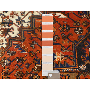 7'4"x9'4" Burnt Orange, Hand Knotted Semi Antique Persian Heriz, Sides and Ends Professionally Secured, cleaned, Oriental Rug FWR511608