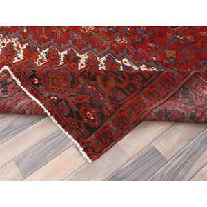 10'x12'6" Fire Brick, Areas of Worn Wool, Semi Antique Persian Heriz, Hand Knotted, Good Condition, Sides and Ends Professionally Secured, cleaned, Oriental Rug FWR511656