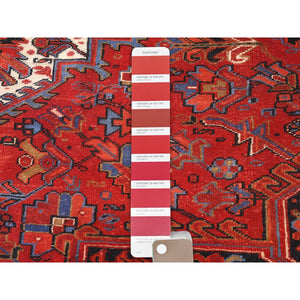 10'x12'6" Fire Brick, Areas of Worn Wool, Semi Antique Persian Heriz, Hand Knotted, Good Condition, Sides and Ends Professionally Secured, cleaned, Oriental Rug FWR511656
