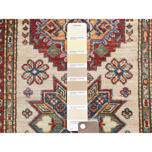 2'9"x35'8" Ivory, Afghan Super Kazak with Geometric Medallion Design, Natural Dyes, Soft Wool Hand Knotted, XL Runner Oriental Rug FWR511746