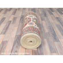 Load image into Gallery viewer, 2&#39;9&quot;x35&#39;8&quot; Ivory, Afghan Super Kazak with Geometric Medallion Design, Natural Dyes, Soft Wool Hand Knotted, XL Runner Oriental Rug FWR511746