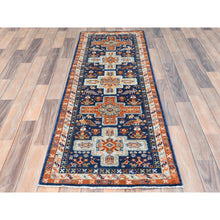 Load image into Gallery viewer, 2&#39;1&quot;x5&#39;10&quot; Delft Blue, Armenian Inspired Caucasian Design, 200 KPSI, Vegetable Dyes, Dense Weave, Organic Wool, Hand Knotted, Runner Oriental Rug FWR511836