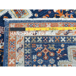 2'1"x5'10" Delft Blue, Armenian Inspired Caucasian Design, 200 KPSI, Vegetable Dyes, Dense Weave, Organic Wool, Hand Knotted, Runner Oriental Rug FWR511836