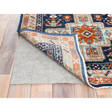 Load image into Gallery viewer, 2&#39;9&quot;x11&#39;3&quot; Delft Blue, Armenian Inspired Caucasian Design with Birds Figurine, 200 KPSI, Natural Dyes, Densely Woven, 100% Wool, Hand Knotted, Runner Oriental Rug FWR511842