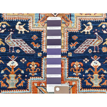 Load image into Gallery viewer, 2&#39;9&quot;x11&#39;3&quot; Delft Blue, Armenian Inspired Caucasian Design with Birds Figurine, 200 KPSI, Natural Dyes, Densely Woven, 100% Wool, Hand Knotted, Runner Oriental Rug FWR511842