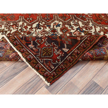 Load image into Gallery viewer, 8&#39;x10&#39;9&quot; Tomato Red, Vintage Bohemian Persian Heriz, Large Geometric Medallion, Evenly Worn, Pure Wool, Hand Knotted, Good Condition, Distressed Feel, Sides and Ends Professionally Secured, Cleaned, Oriental Rug FWR511872