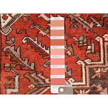 Load image into Gallery viewer, 8&#39;x10&#39;9&quot; Tomato Red, Vintage Bohemian Persian Heriz, Large Geometric Medallion, Evenly Worn, Pure Wool, Hand Knotted, Good Condition, Distressed Feel, Sides and Ends Professionally Secured, Cleaned, Oriental Rug FWR511872