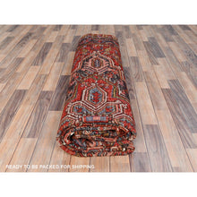 Load image into Gallery viewer, 8&#39;x10&#39;9&quot; Tomato Red, Vintage Bohemian Persian Heriz, Large Geometric Medallion, Evenly Worn, Pure Wool, Hand Knotted, Good Condition, Distressed Feel, Sides and Ends Professionally Secured, Cleaned, Oriental Rug FWR511872