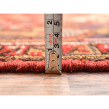 Load image into Gallery viewer, 8&#39;x10&#39;9&quot; Tomato Red, Vintage Bohemian Persian Heriz, Large Geometric Medallion, Evenly Worn, Pure Wool, Hand Knotted, Good Condition, Distressed Feel, Sides and Ends Professionally Secured, Cleaned, Oriental Rug FWR511872