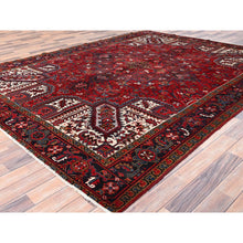 Load image into Gallery viewer, 8&#39;x10&#39;8&quot; Crimson Red with Ivory Corners, Semi Antique Bohemian Persian Heriz, Rustic Feel, Pure Wool, Hand Knotted, Good Condition, Sides and Ends Professionally Secured, Cleaned, Oriental Rug FWR511878