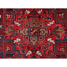 Load image into Gallery viewer, 8&#39;x10&#39;8&quot; Crimson Red with Ivory Corners, Semi Antique Bohemian Persian Heriz, Rustic Feel, Pure Wool, Hand Knotted, Good Condition, Sides and Ends Professionally Secured, Cleaned, Oriental Rug FWR511878